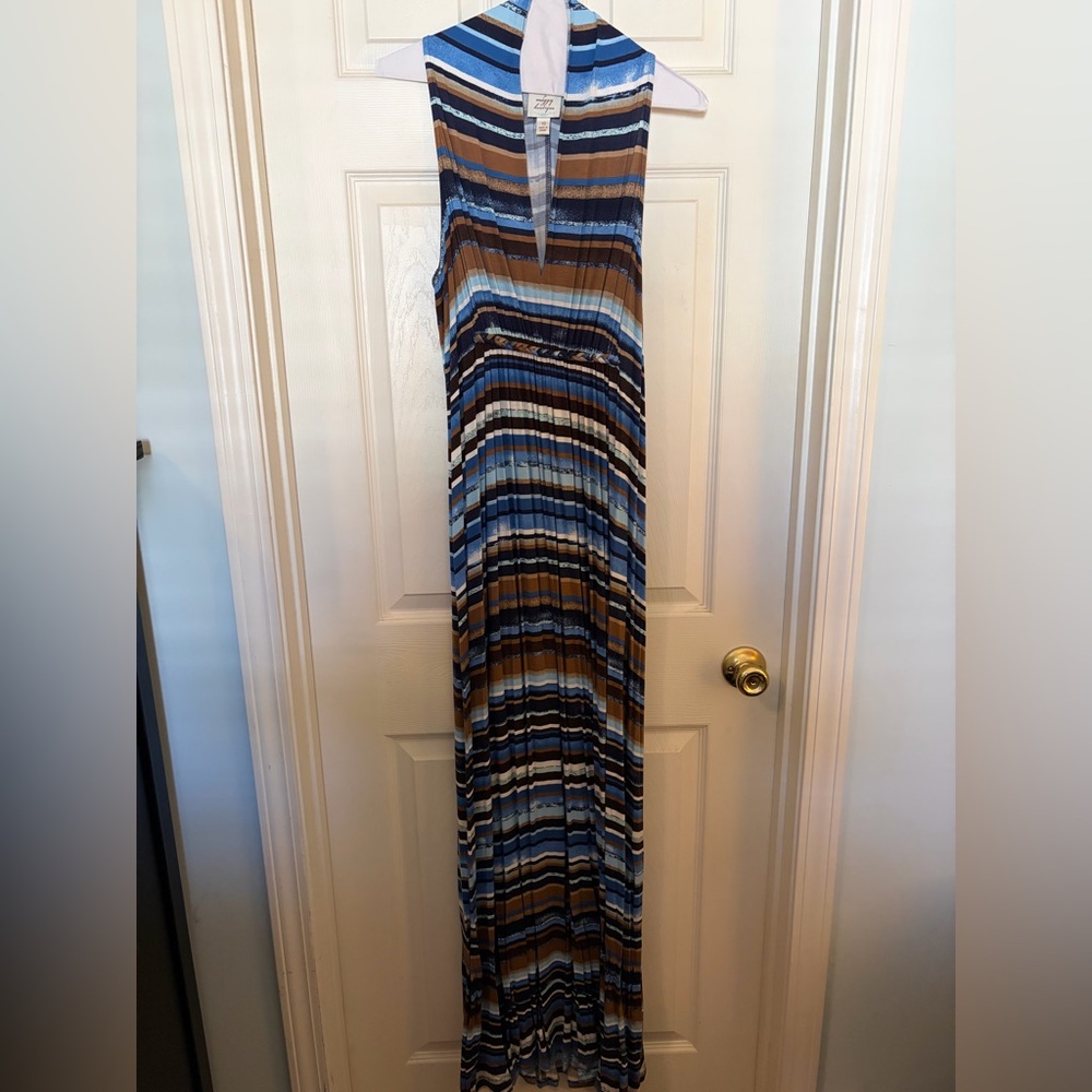 Boutique Striped Blue and Brown Maxi Dress - size 10